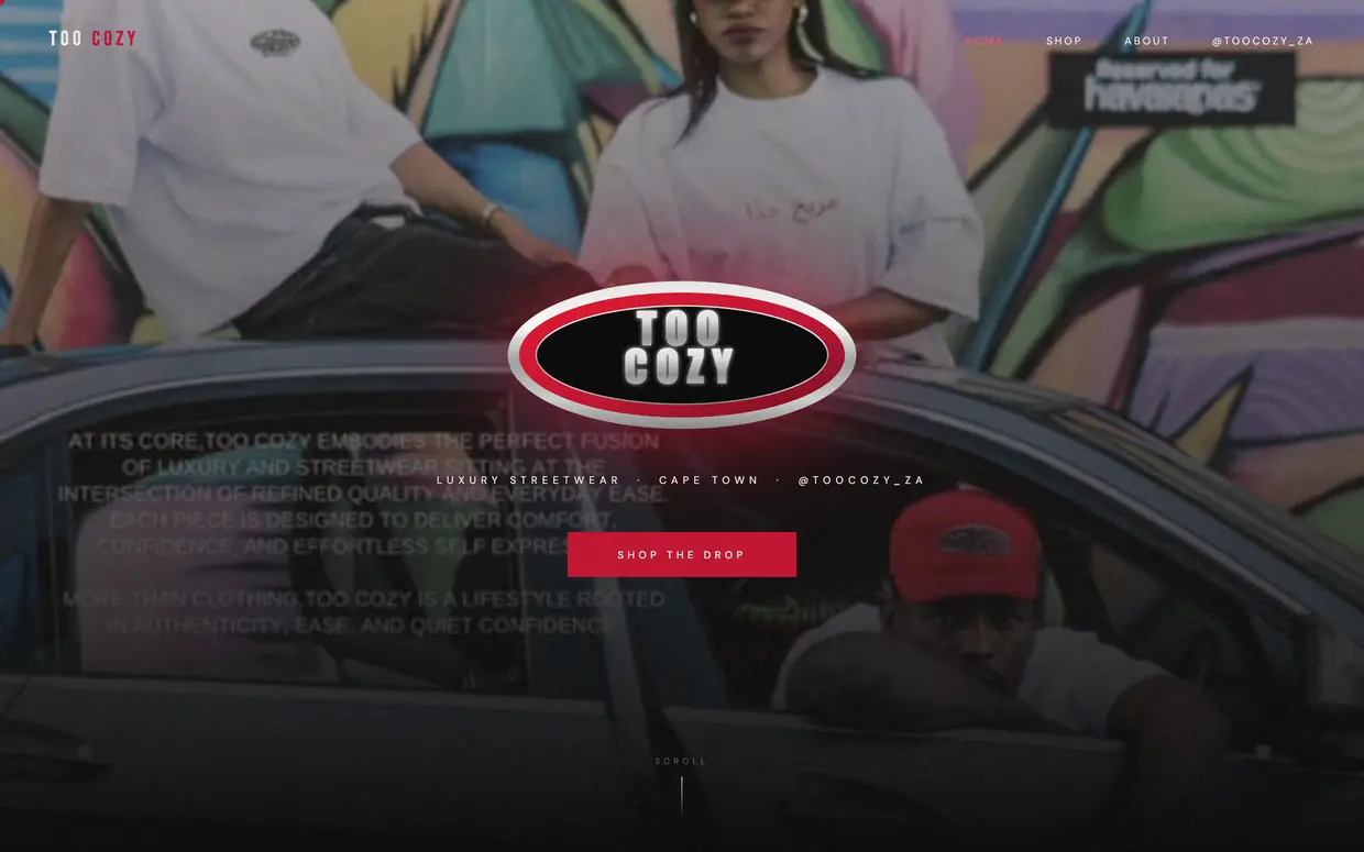 Too Cozy website built by Andritha Online