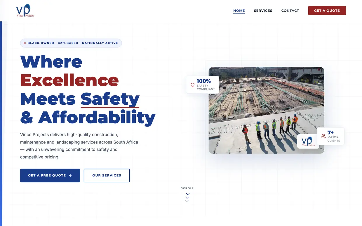 Vinco Projects website built by Andritha Online